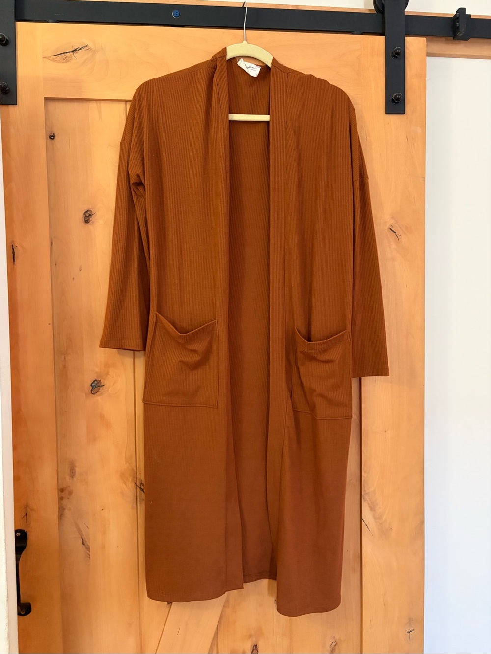 Carly Jean Los Angeles Long Open-Front Cardigan - Rust Brown
